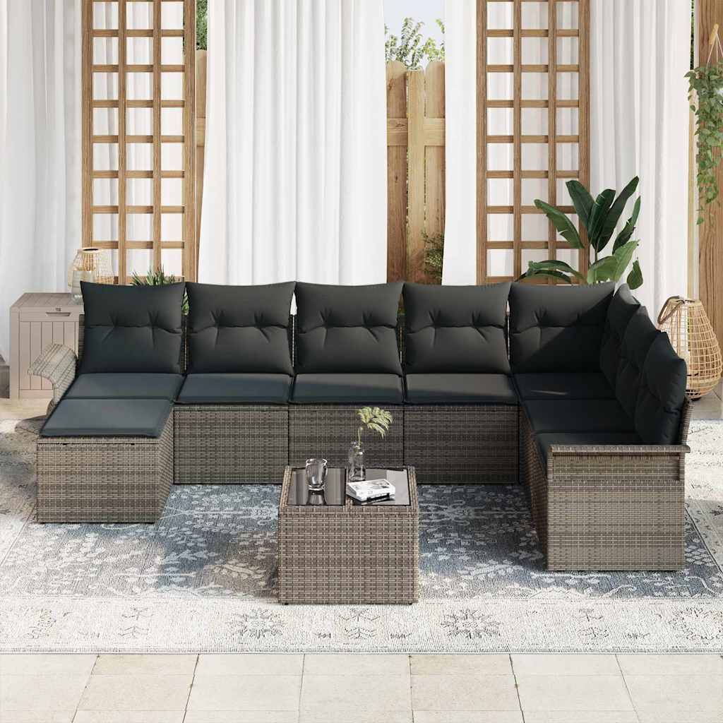 Ensemble de canapé de jardin 9 pc Noir Poly rotin