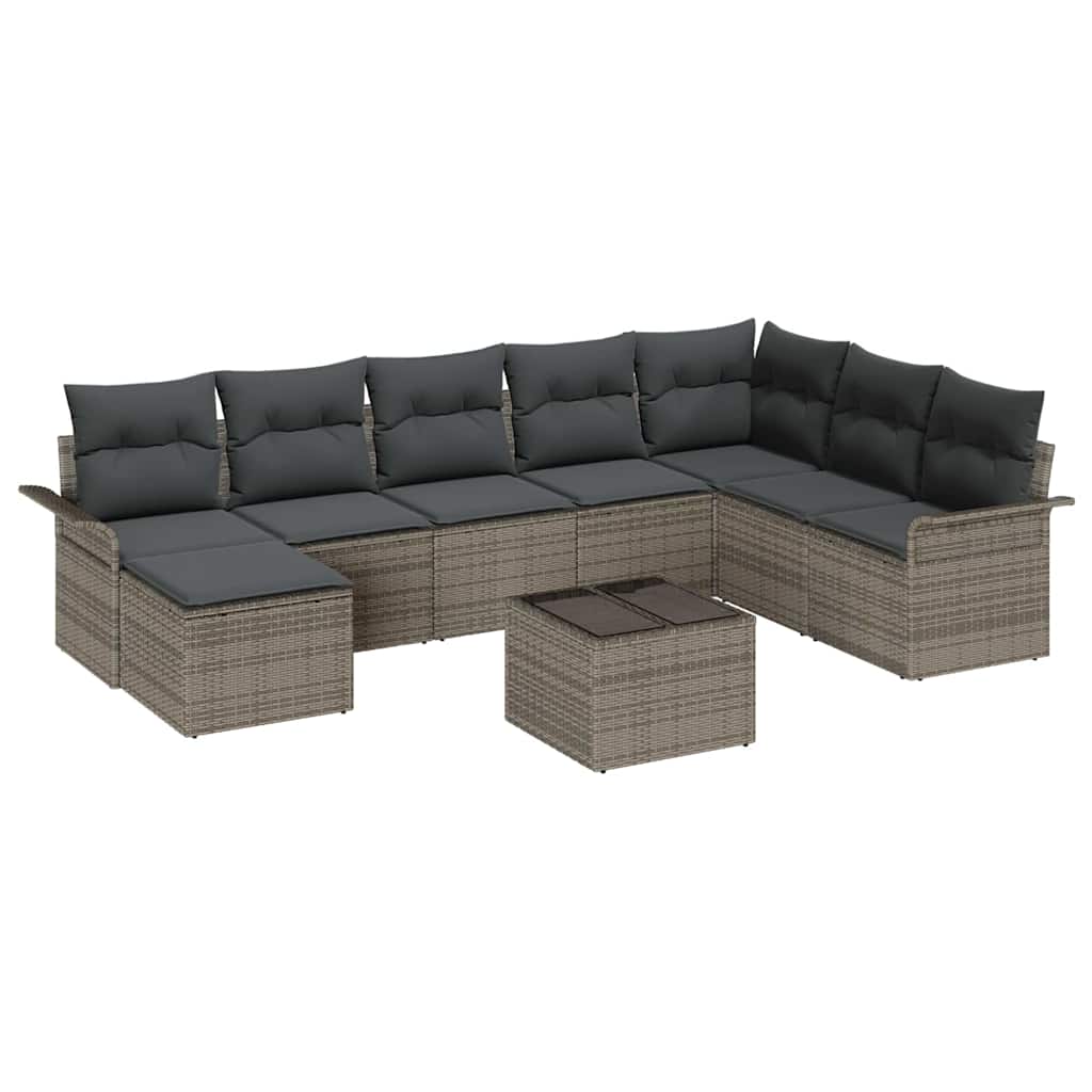 Ensemble de canapé de jardin 9 pc Noir Poly rotin