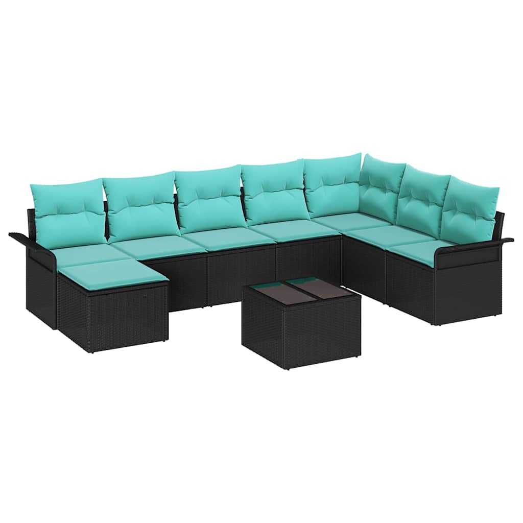 Ensemble de canapé de jardin avec coussin 9 pcs Noir Poly rotin