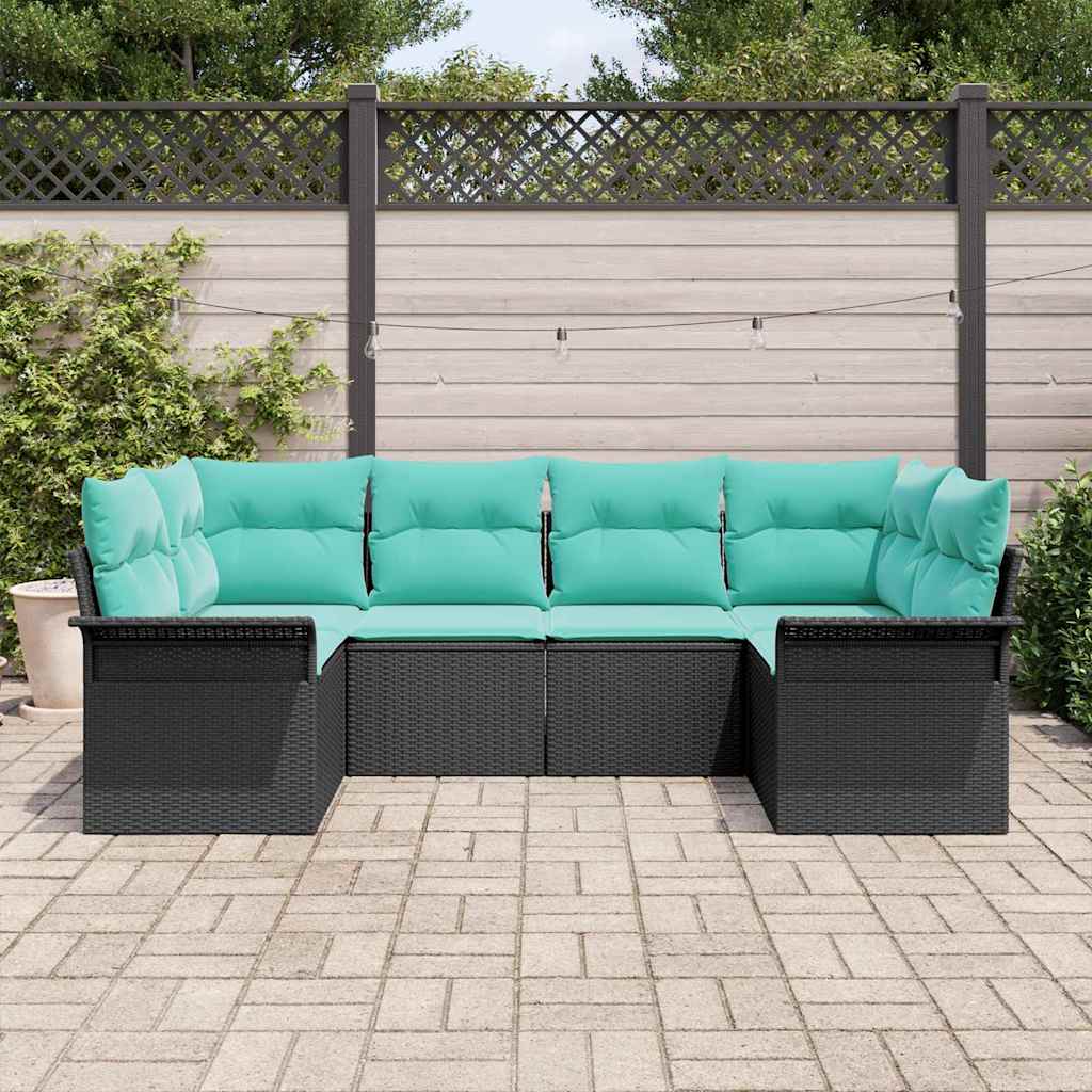 Ensemble de canapé de jardin 6 pcs Noir Poly rotin