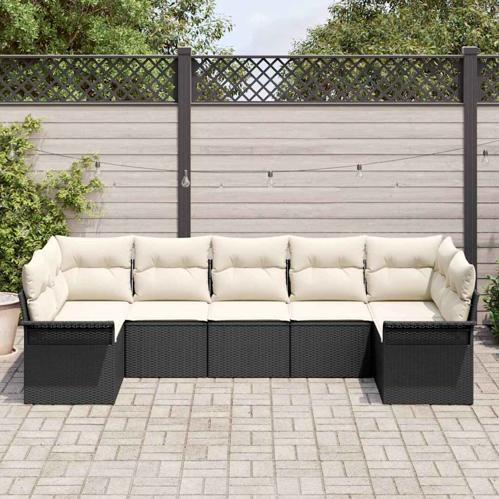 Ensemble de canapé de jardin 7 pcs Noir Poly rotin