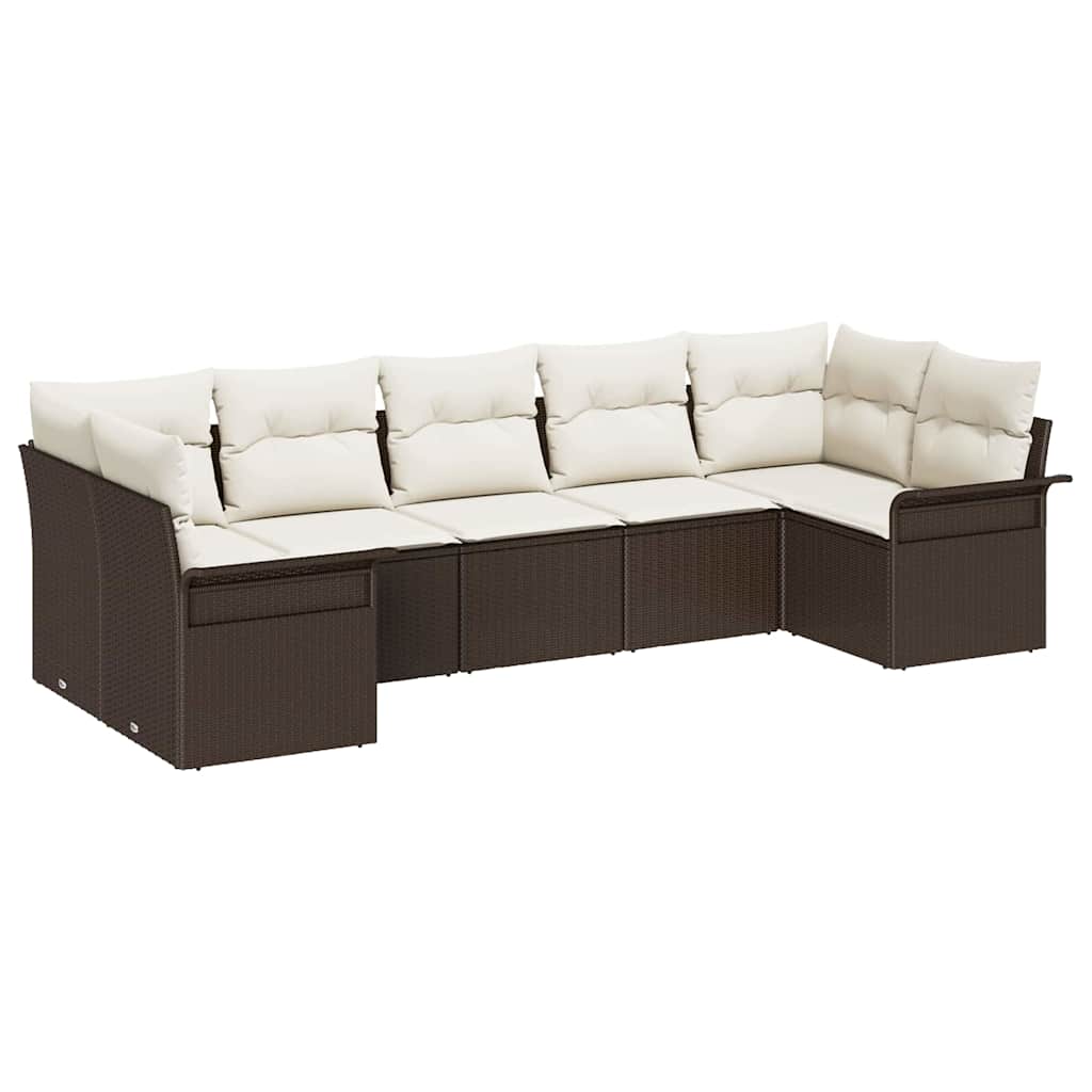 Ensemble de canapé de jardin 7 pcs Marron Poly rotin