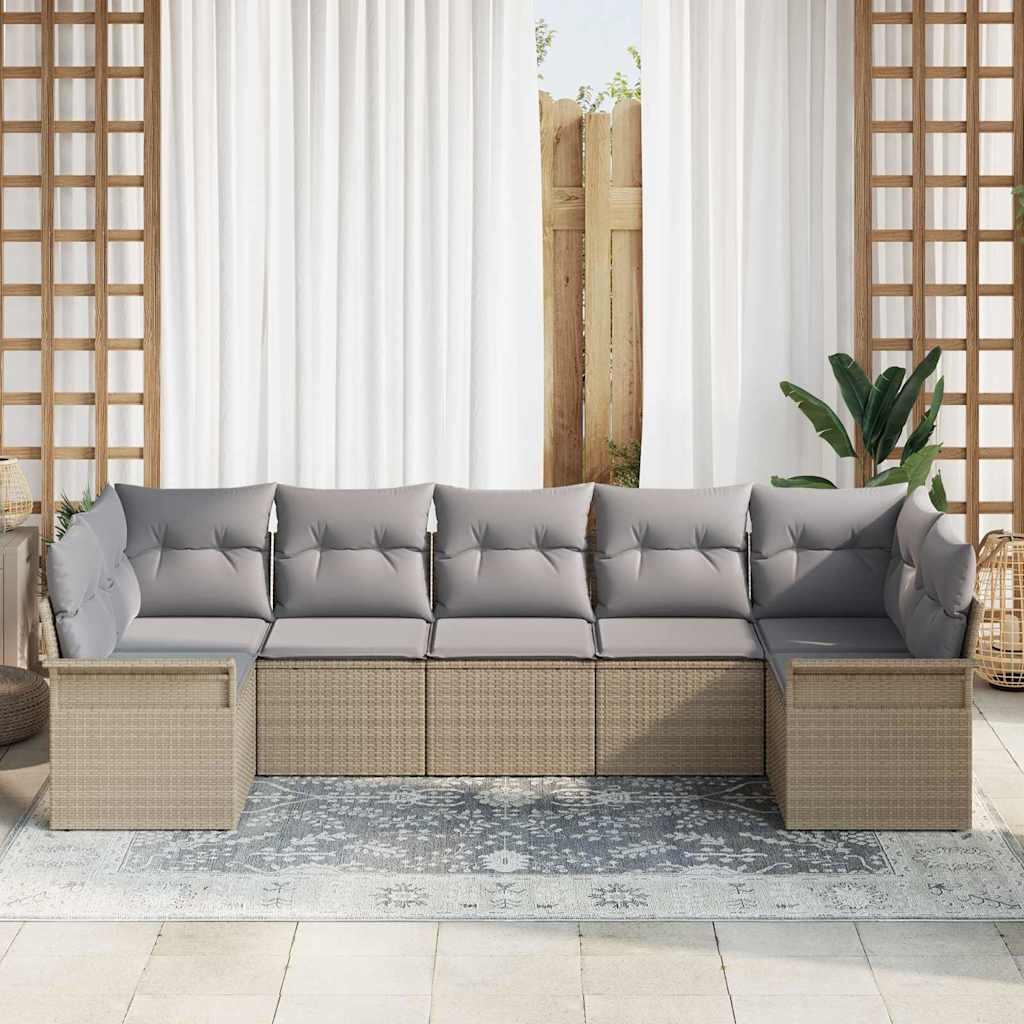 Ensemble de canapé de jardin 7 pcs Beige Poly rotin