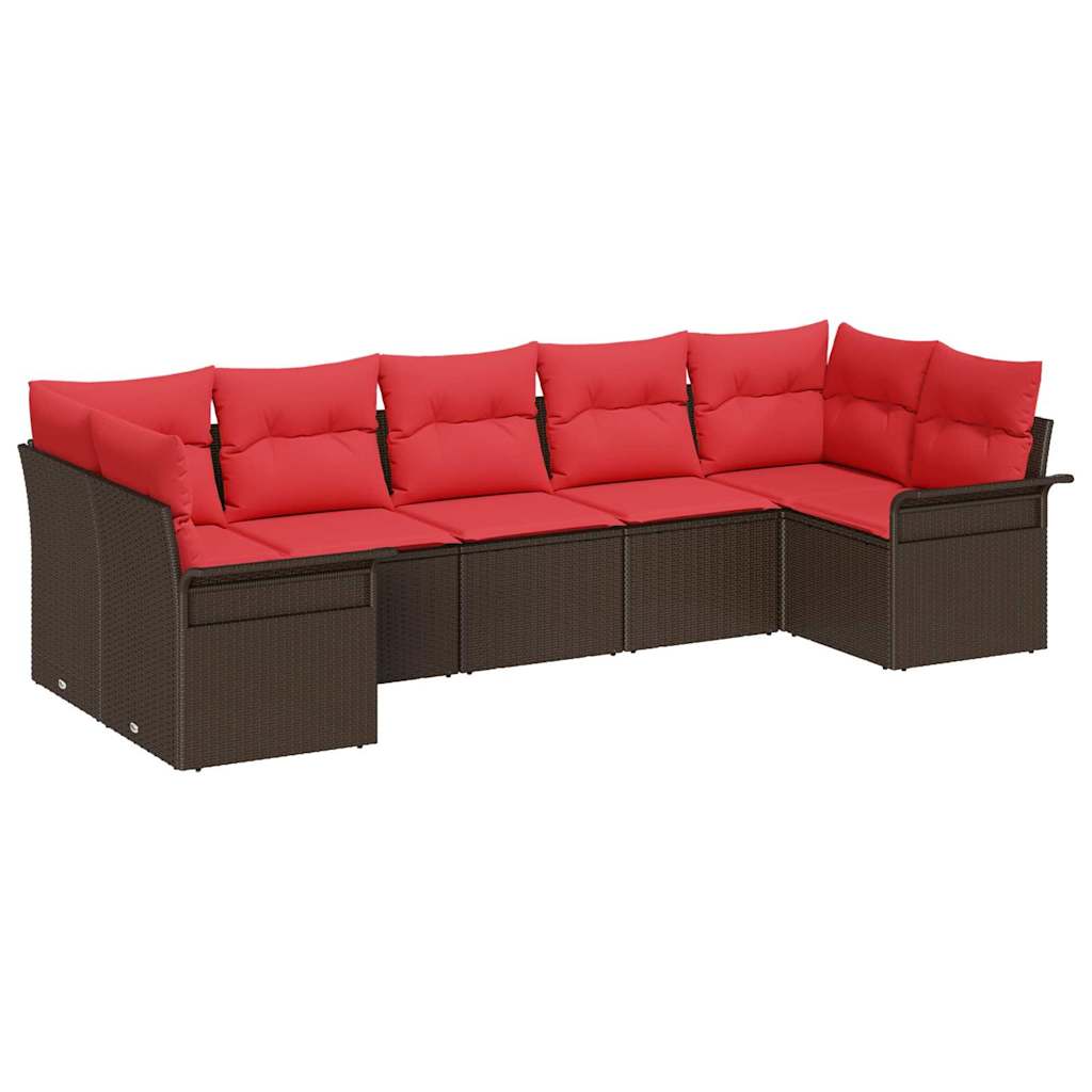 Ensemble de canapé de jardin 7 pcs Marron Poly rotin