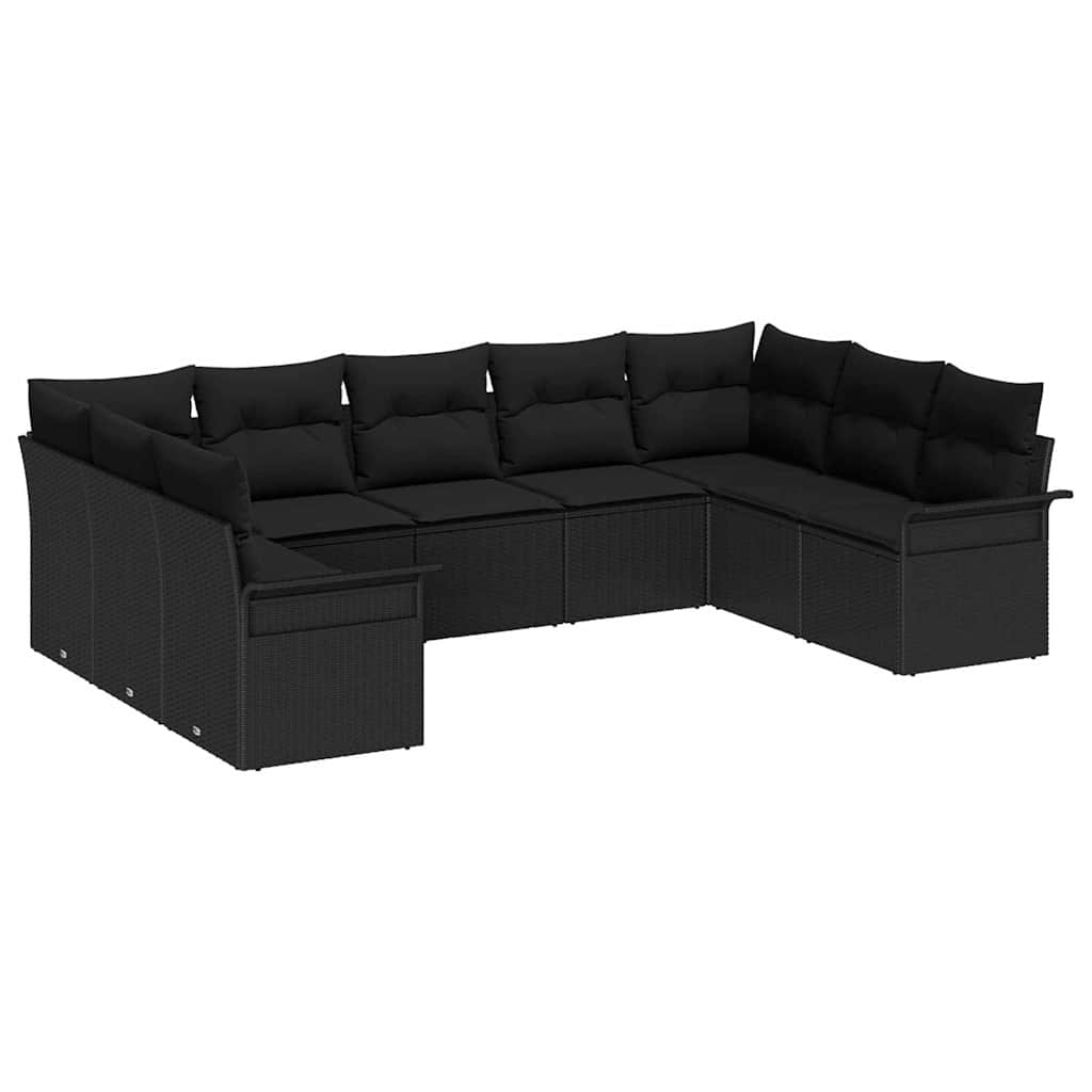 Ensemble de canapé de jardin avec stockage 9 pcs Noir polyrotin