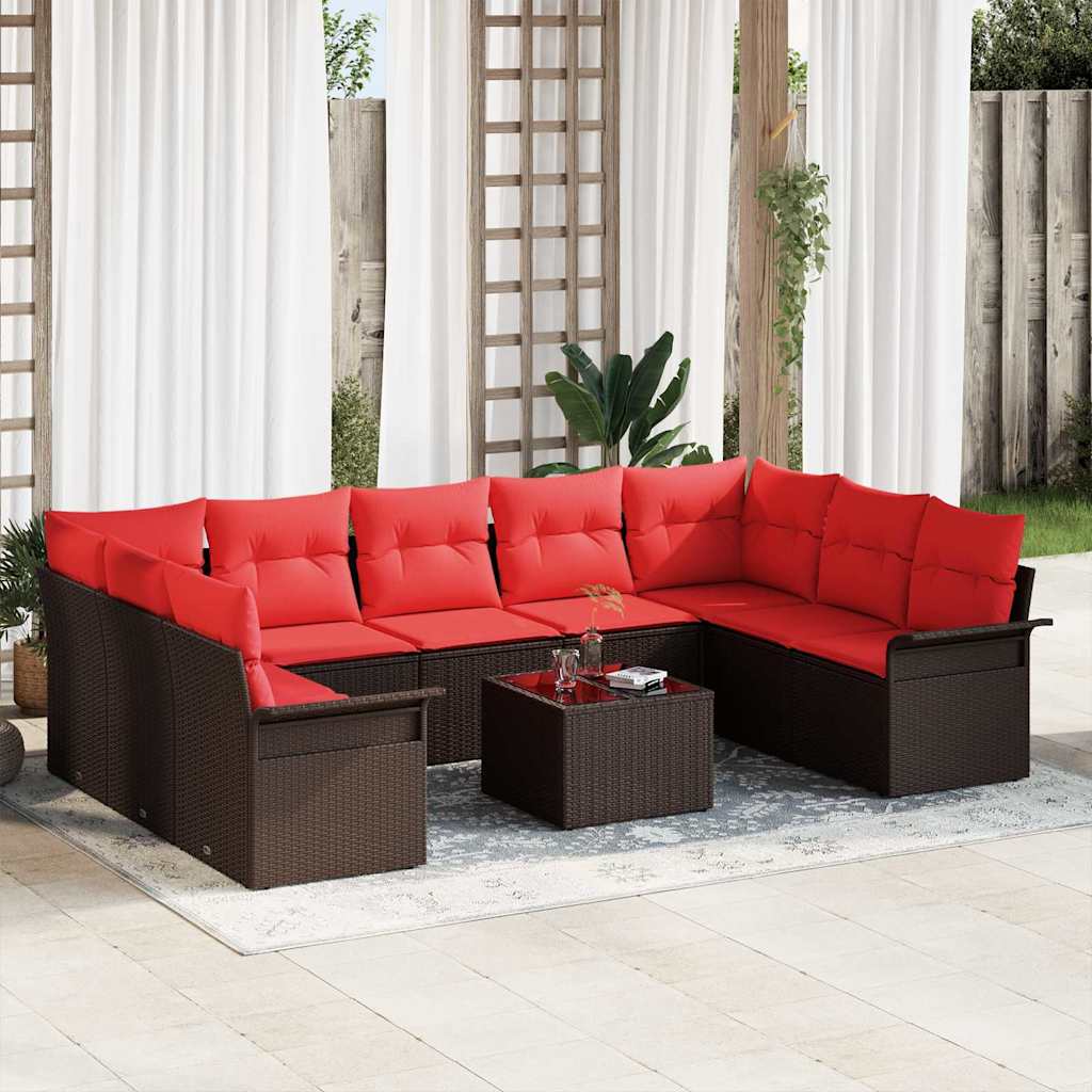 Ensemble de canapé de jardin 10 pcs Marron Poly rotin