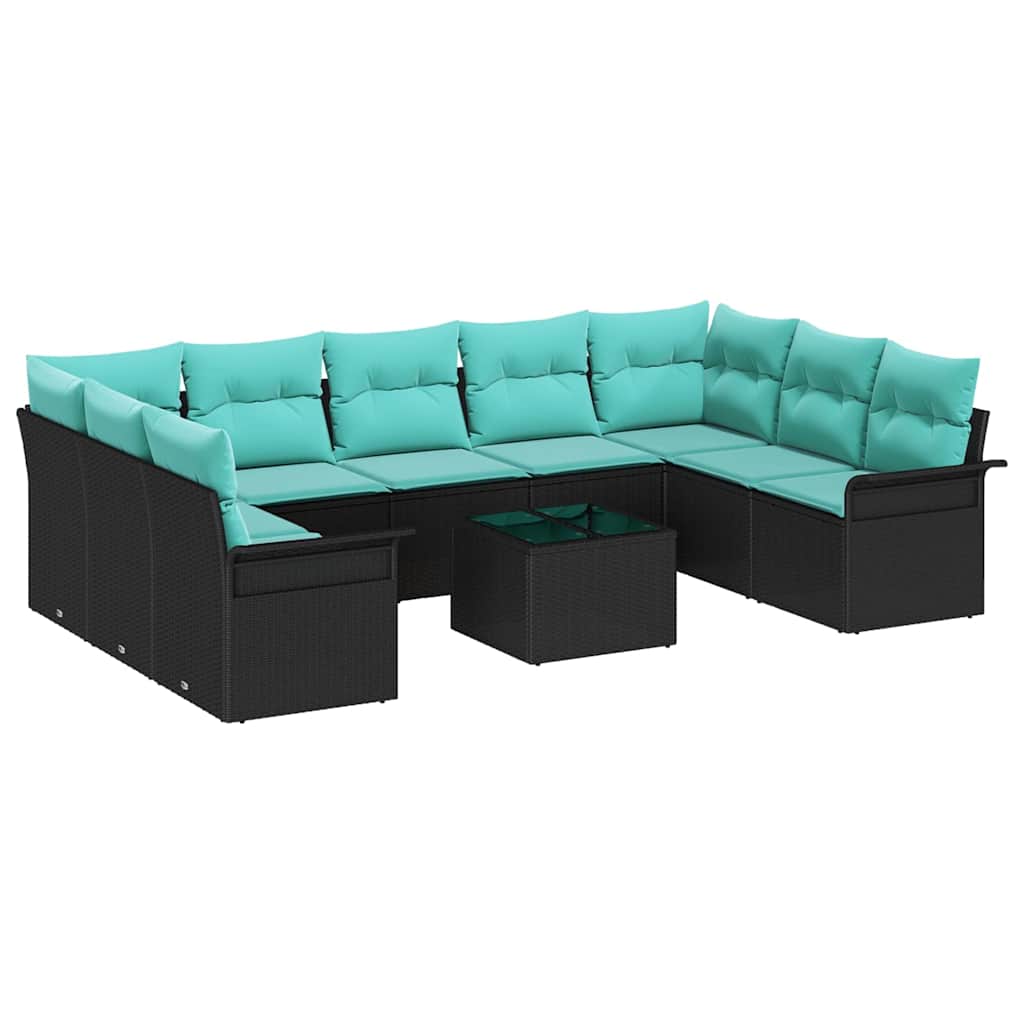 Ensemble de canapé de jardin 10 pcs Noir Poly rotin