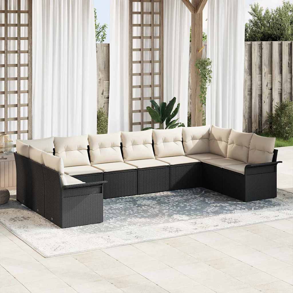 Ensemble de canapé de jardin 10 pcs Noir polyrotin