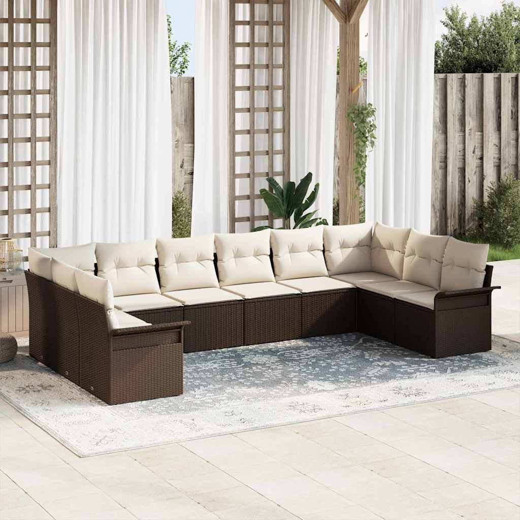 Ensemble de canapé de jardin 10 pcs Marron polyrotin
