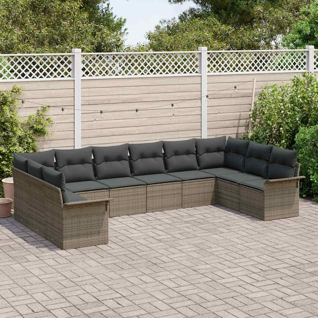 Ensemble de canapé de jardin 10 pcs Gris polyrotin
