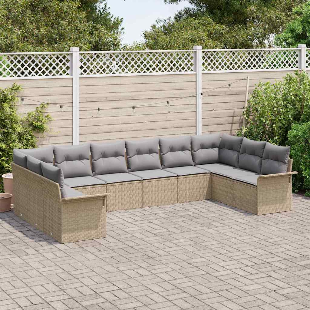 Ensemble de canapé de jardin 10 pcs Beige polyrotin