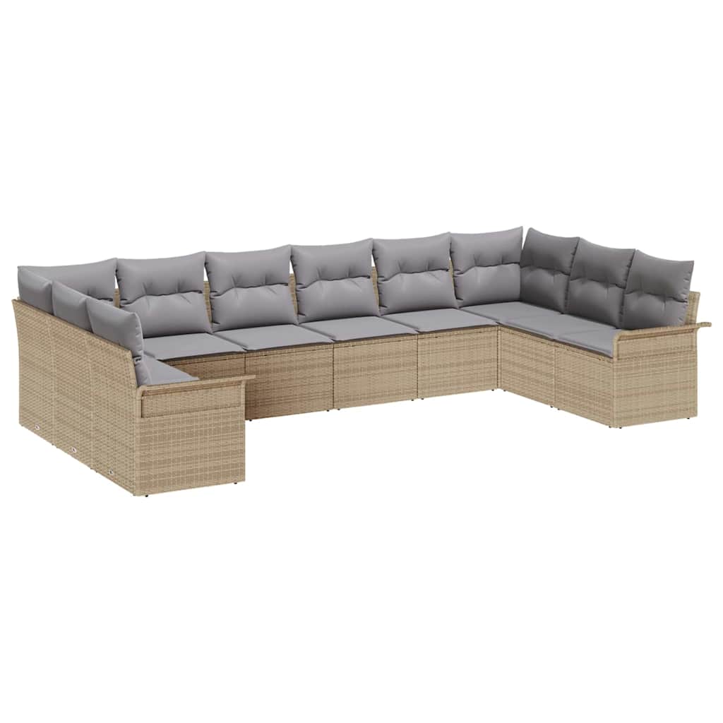 Ensemble de canapé de jardin 10 pcs Beige polyrotin