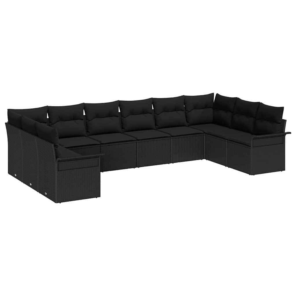 Ensemble de canapé de jardin 10 pcs Noir polyrotin