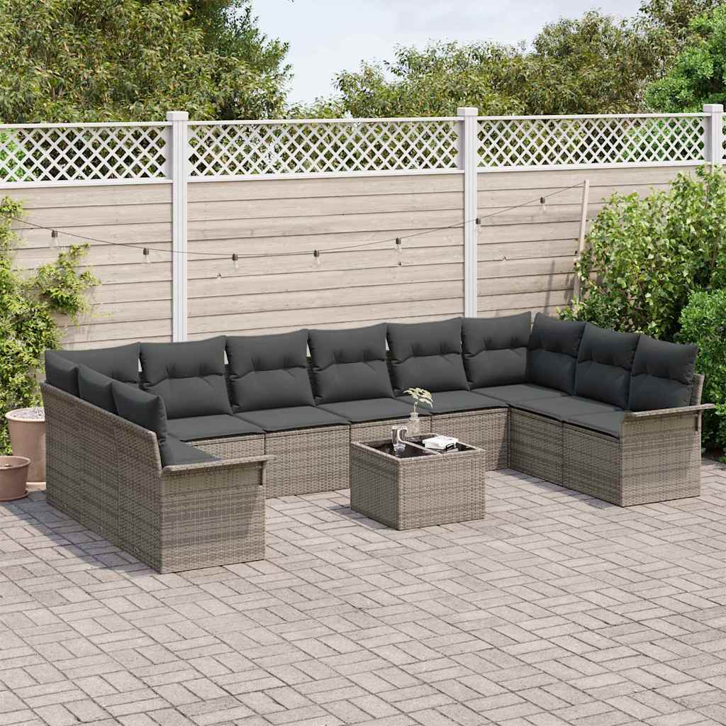 Ensemble de canapé de jardin 11 pcs Noir polyrotin
