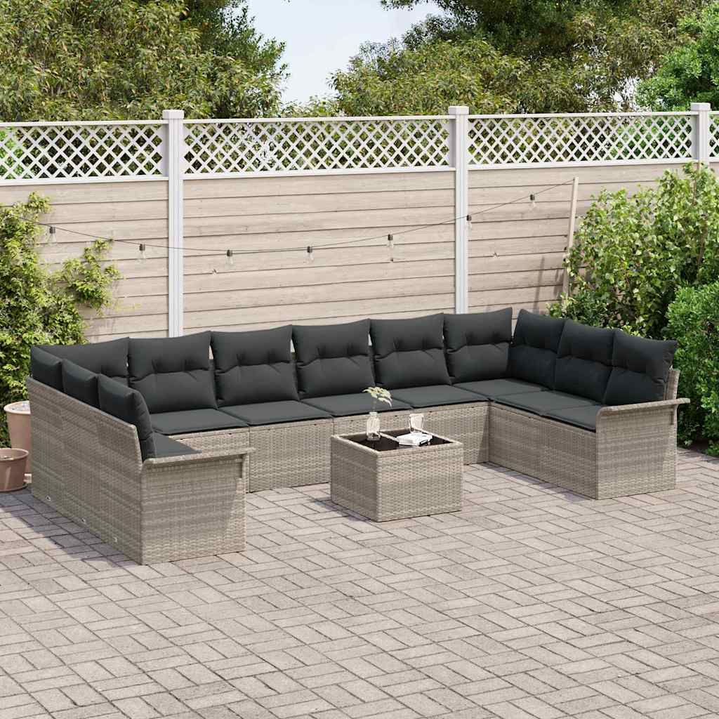 Ensemble de canapé de jardin 11 pcs Gris Poly rotin