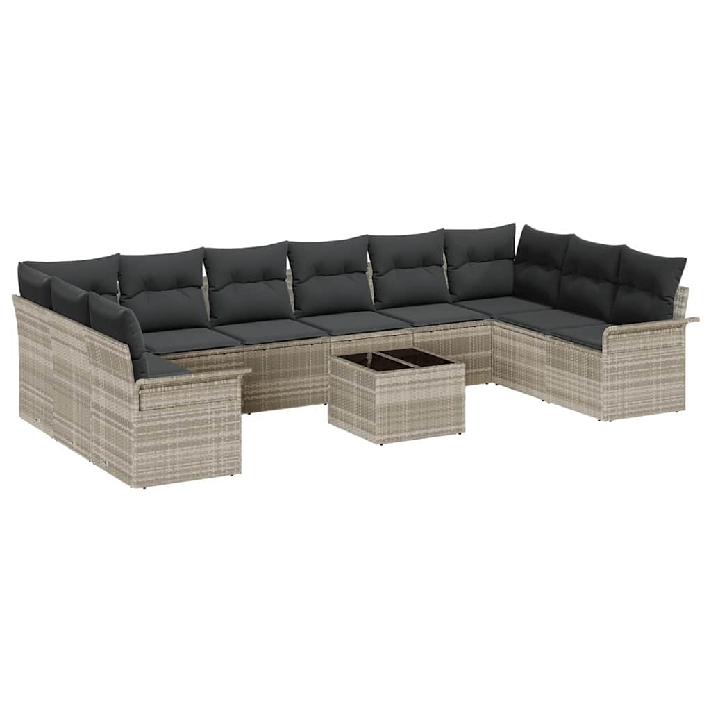 Ensemble de canapé de jardin 11 pcs Gris Poly rotin
