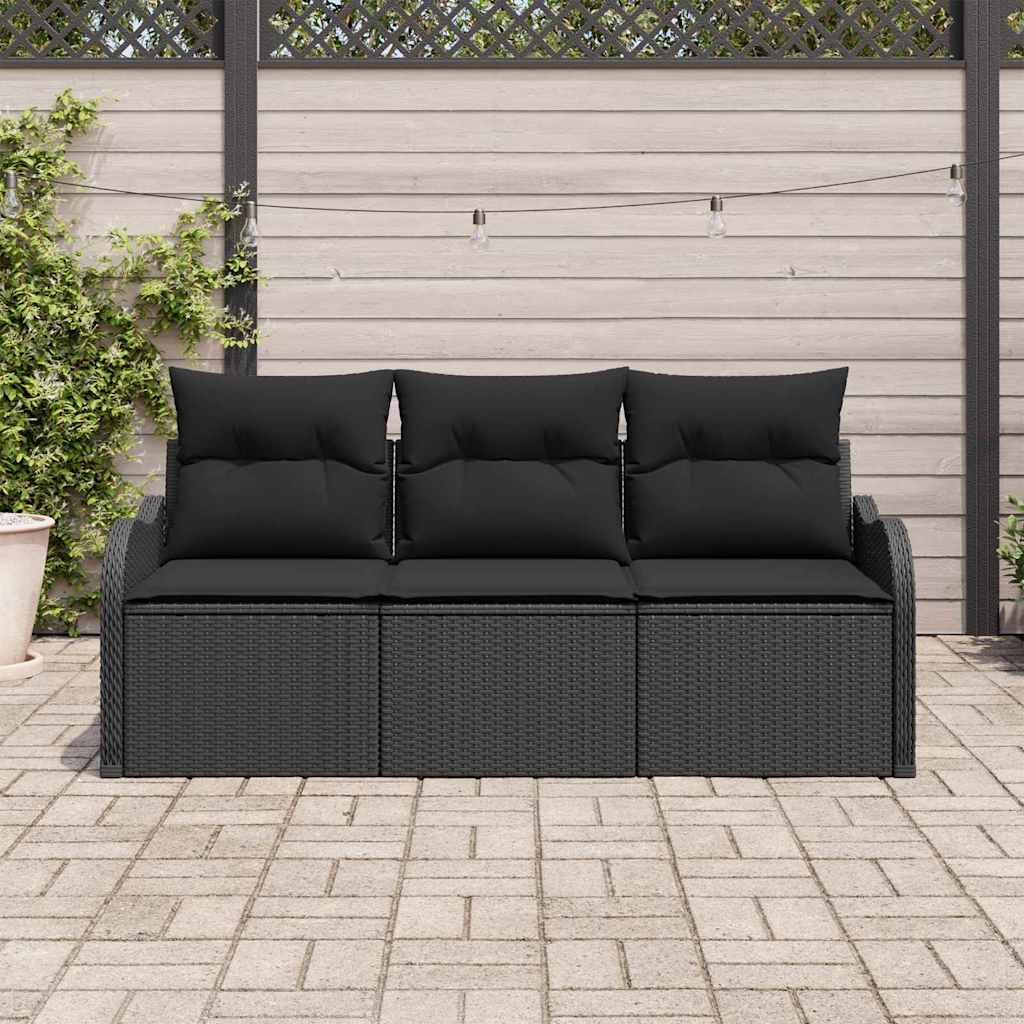 Ensemble de canapé de jardin 3 pcs Noir Poly rotin