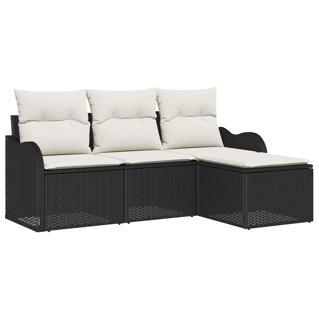 Ensemble de canapé de jardin avec stockage 4 pcs Noir polyrotin