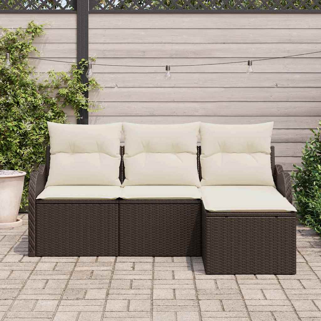 Ensemble de canapé de jardin 4 pcs Marron polyrotin
