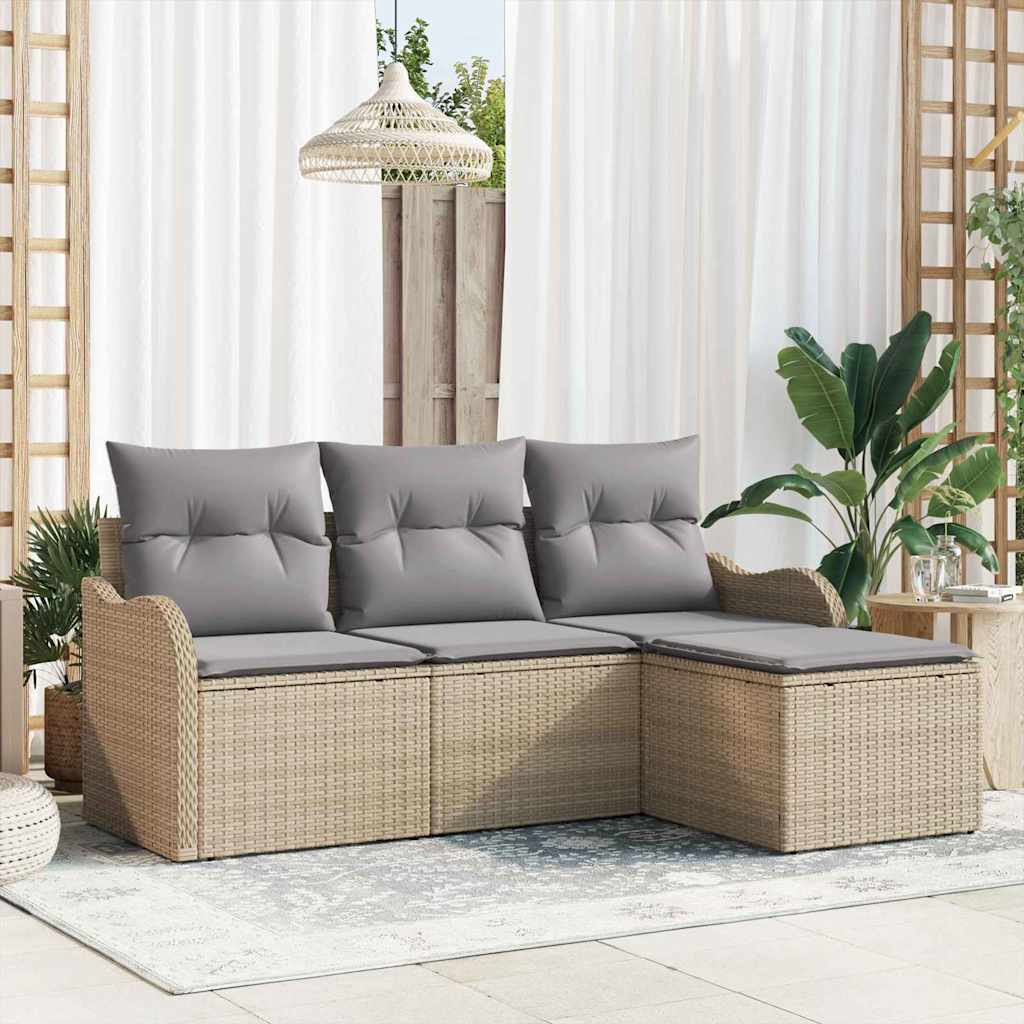 Ensemble de canapé de jardin 4 pcs Beige polyrotin
