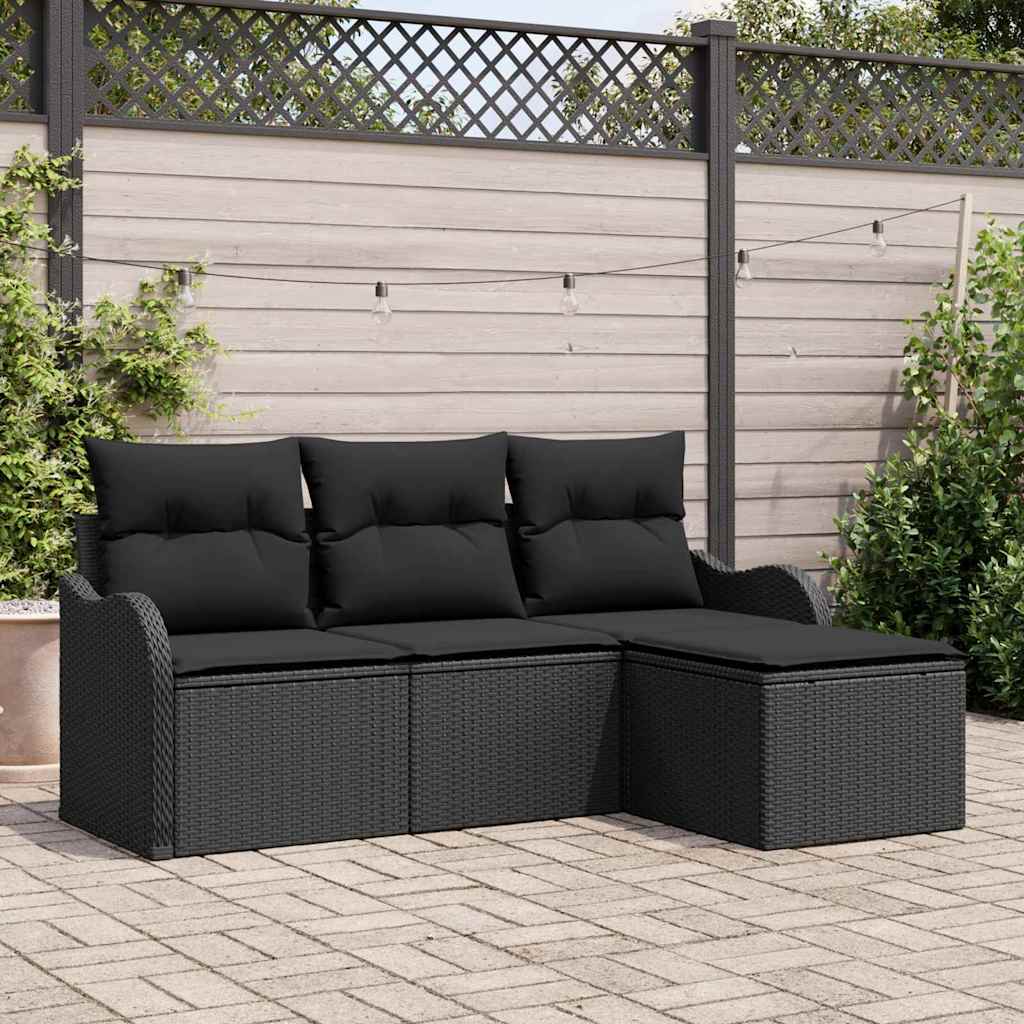 Ensemble de canapé de jardin avec stockage 4 pcs Noir polyrotin