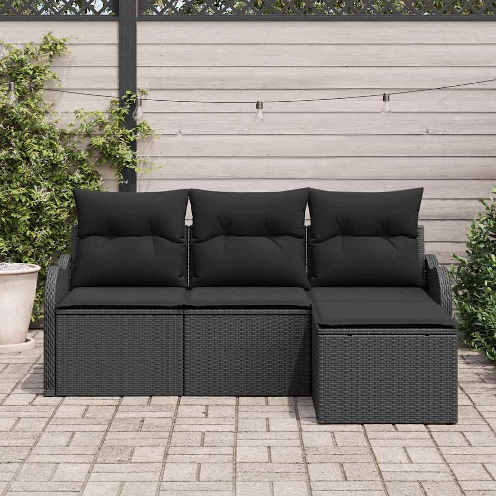 Ensemble de canapé de jardin avec stockage 4 pcs Noir polyrotin