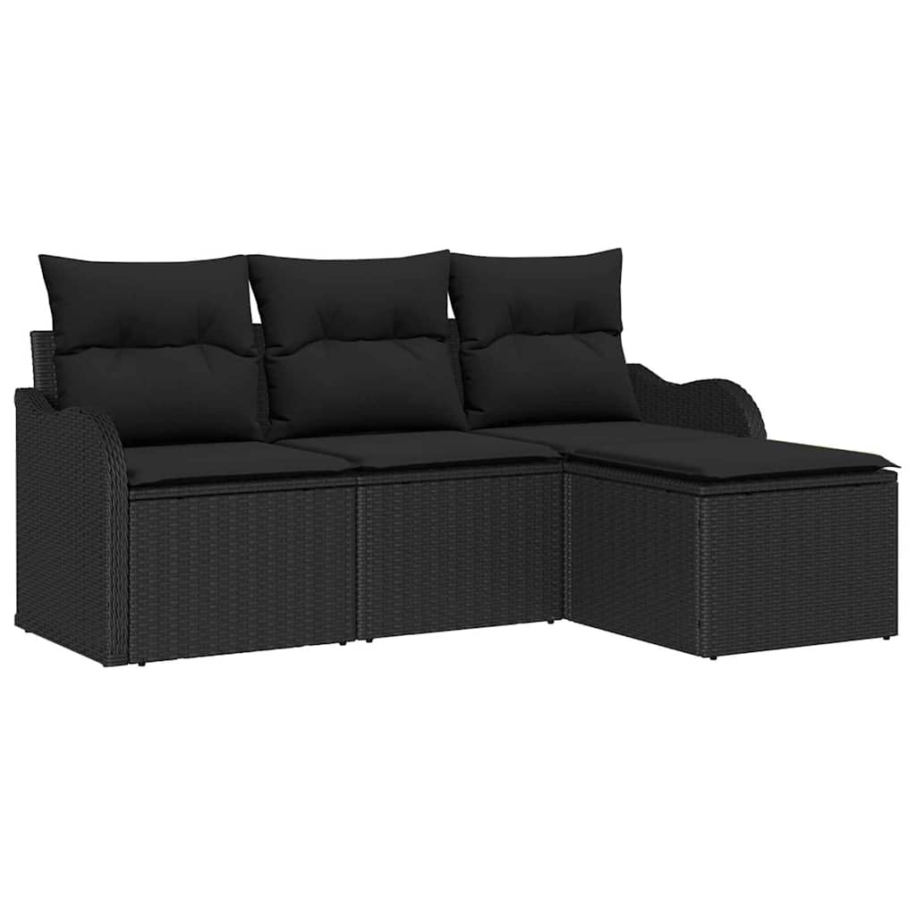Ensemble de canapé de jardin avec stockage 4 pcs Noir polyrotin