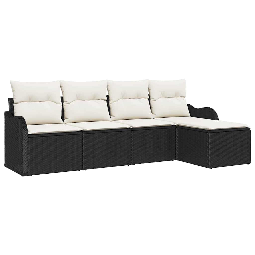 Ensemble de canapé de jardin avec coussin 5 pcs Noir Poly rotin