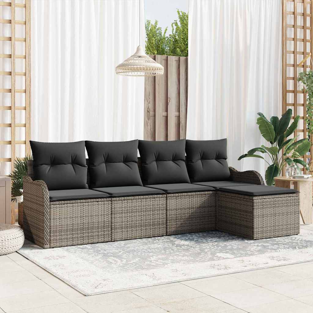 Ensemble de canapé de jardin 5 pc Gris polyrotin