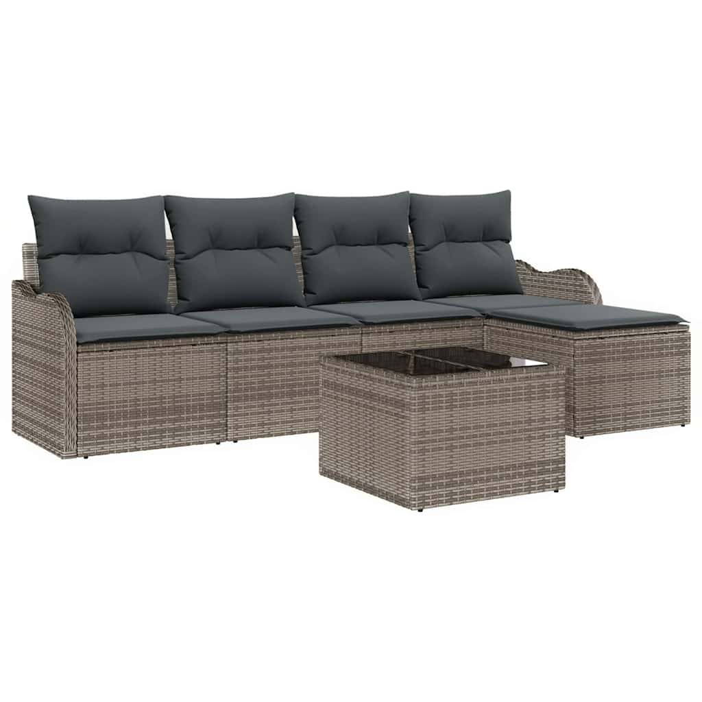 Ensemble de canapé de jardin avec coussin 6 pcs Noir Poly rotin - XIOS