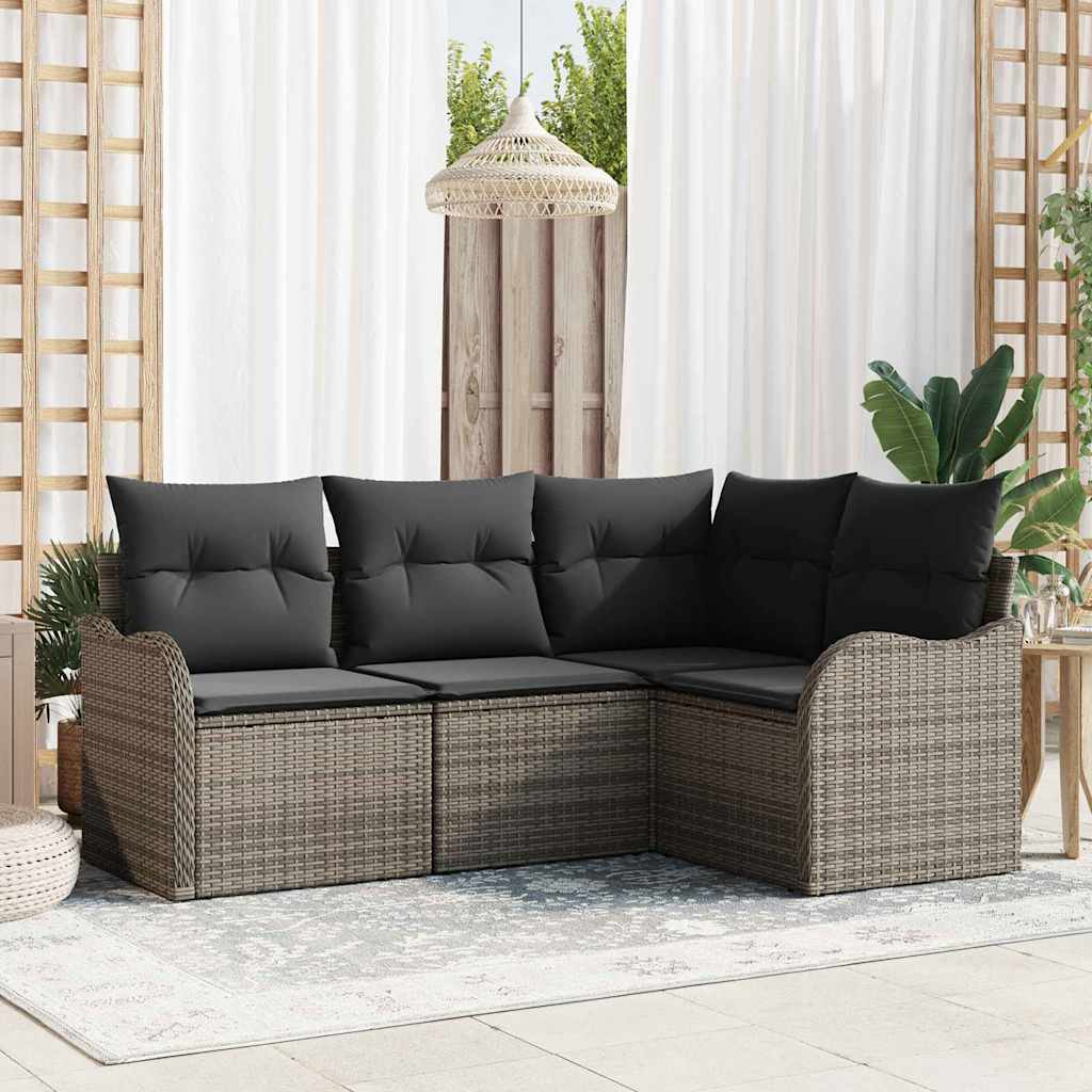 Ensemble de canapé de jardin 4 pc Gris polyrotin