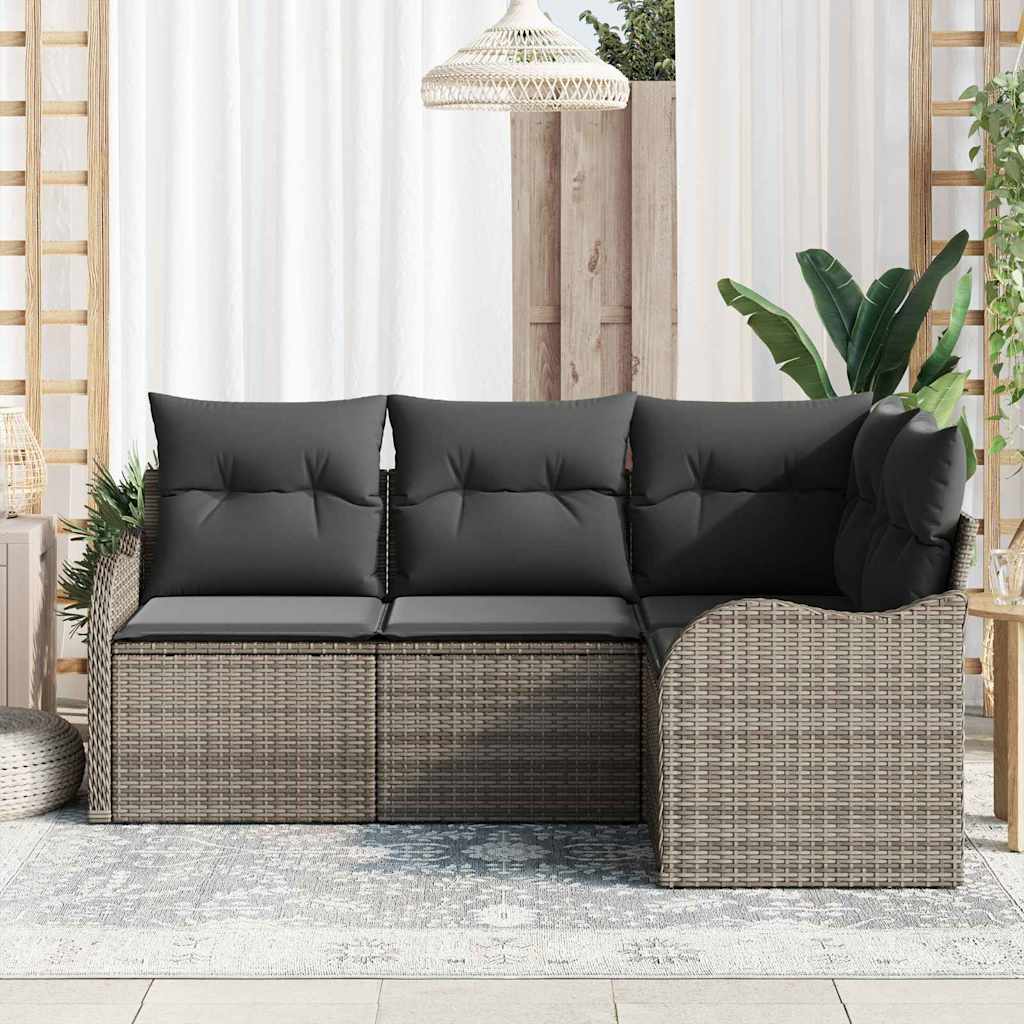 Ensemble de canapé de jardin 4 pc Gris polyrotin