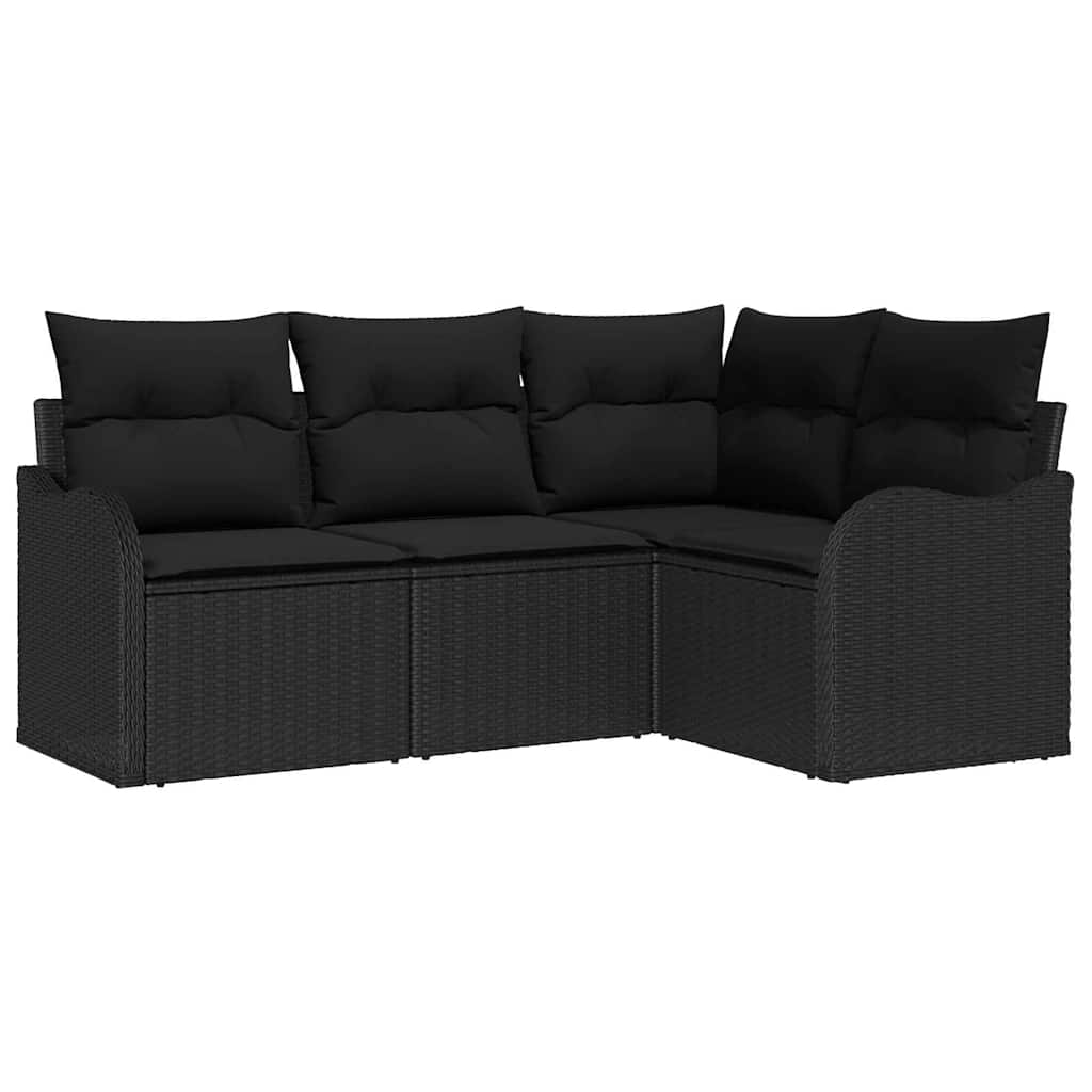 Ensemble de canapé de jardin avec stockage 4 pcs Noir polyrotin