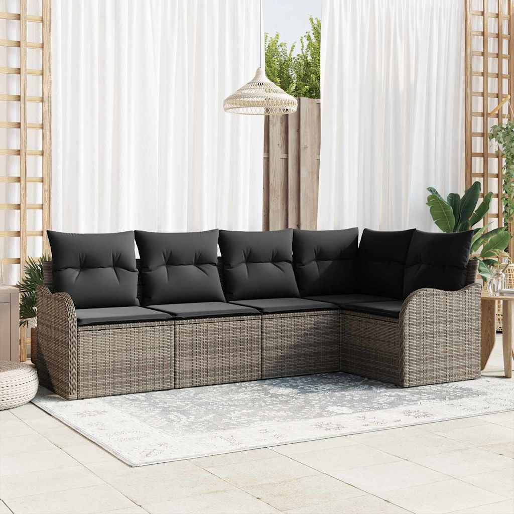 Ensemble de canapé de jardin 5 pc Gris polyrotin