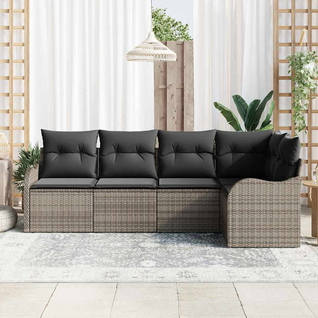 Ensemble de canapé de jardin 5 pc Gris polyrotin