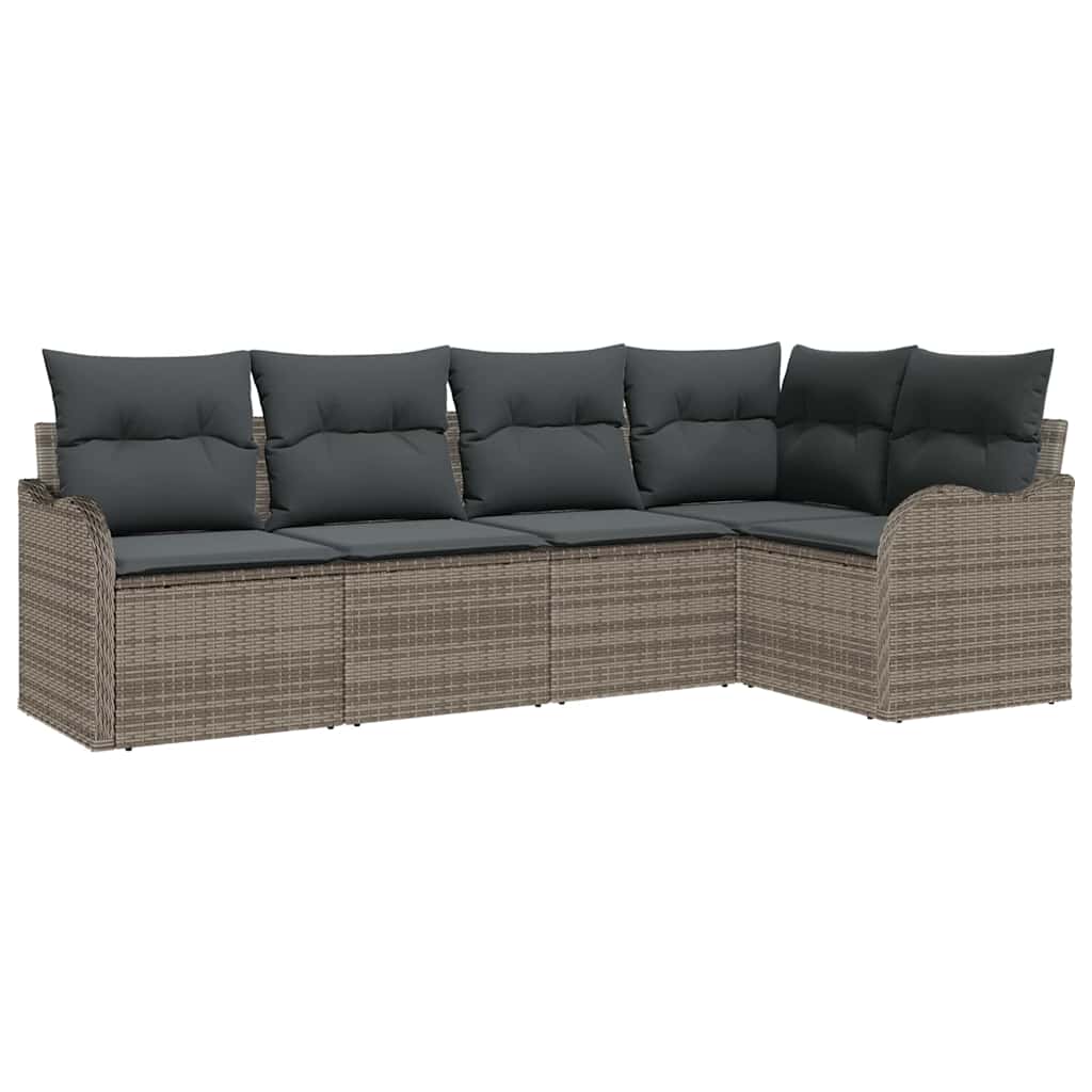 Ensemble de canapé de jardin 5 pc Gris polyrotin