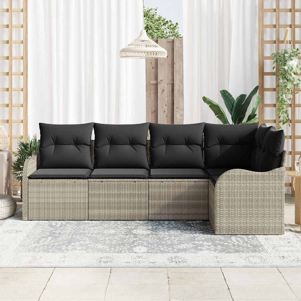 Ensemble de canapé de jardin 5 pcs Gris clair polyrotin