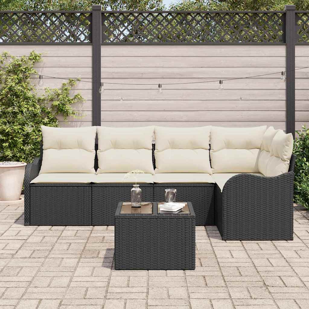 Ensemble de canapé de jardin avec stockage 6 pcs Noir polyrotin