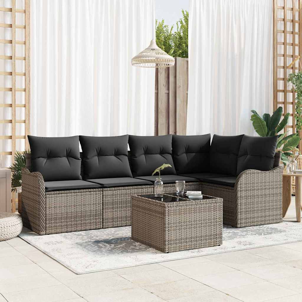 Ensemble de canapé de jardin 6 pc Gris polyrotin