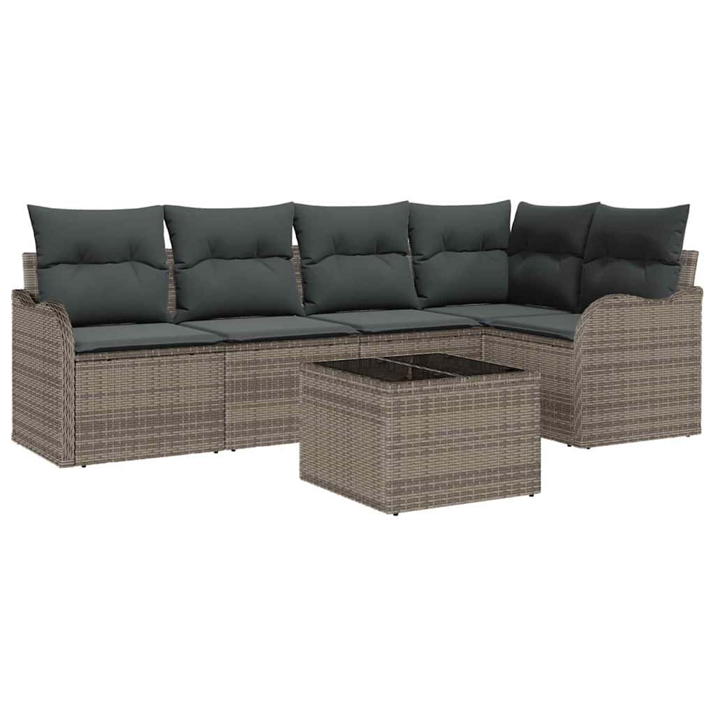 Ensemble de canapé de jardin 6 pc Gris polyrotin