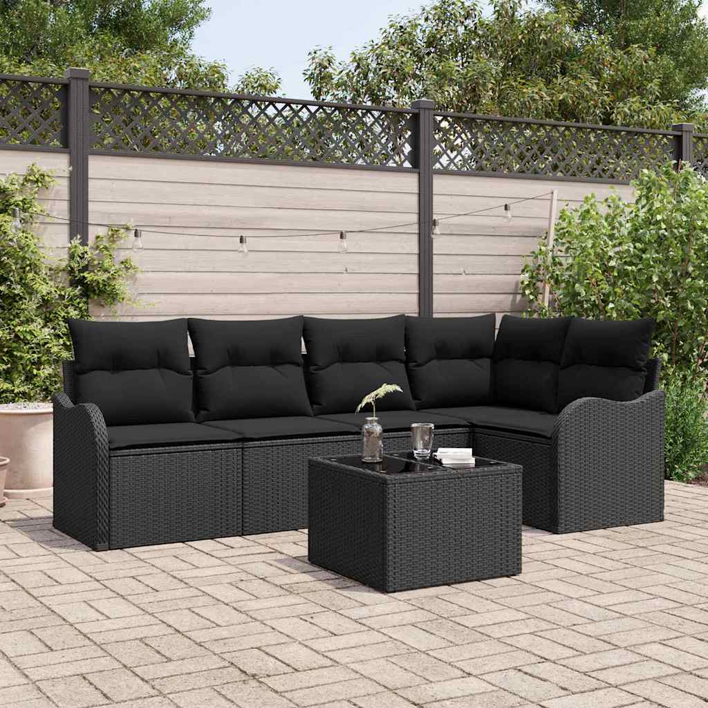 Ensemble de canapé de jardin avec stockage 6 pcs Noir polyrotin