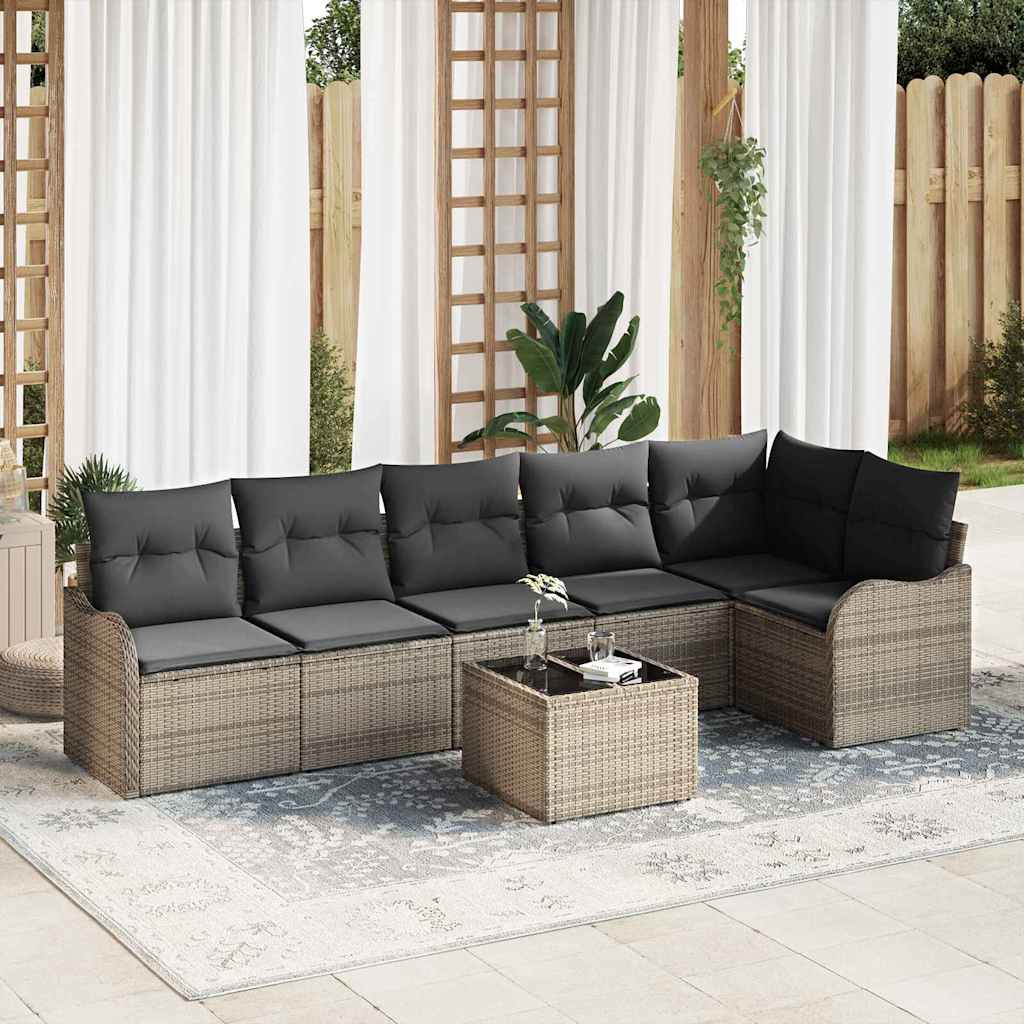 Ensemble de canapé de jardin 7 pc Noir polyrotin