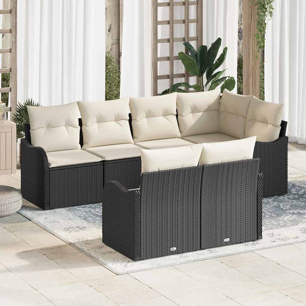 Ensemble de canapé de jardin 7 pcs Noir Poly rotin