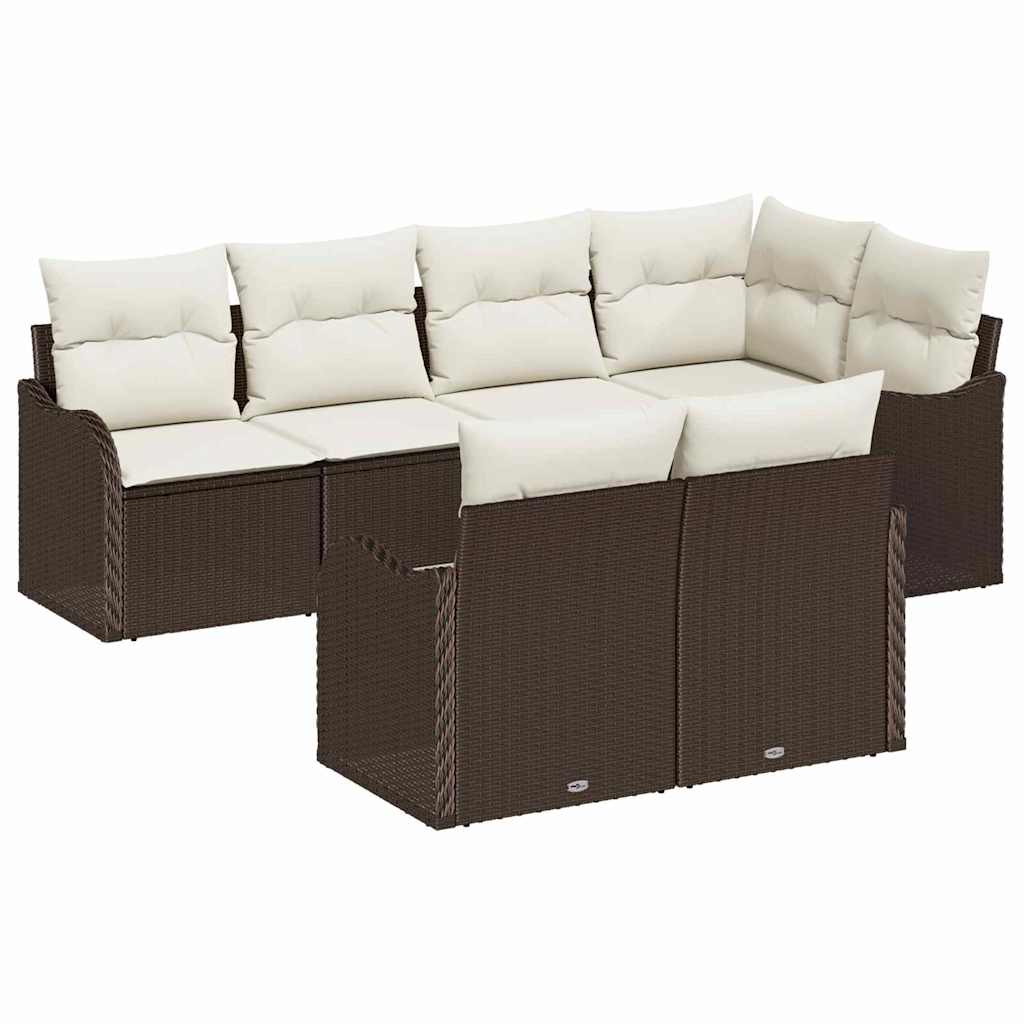 Ensemble de canapé de jardin 7 pcs Marron Poly rotin