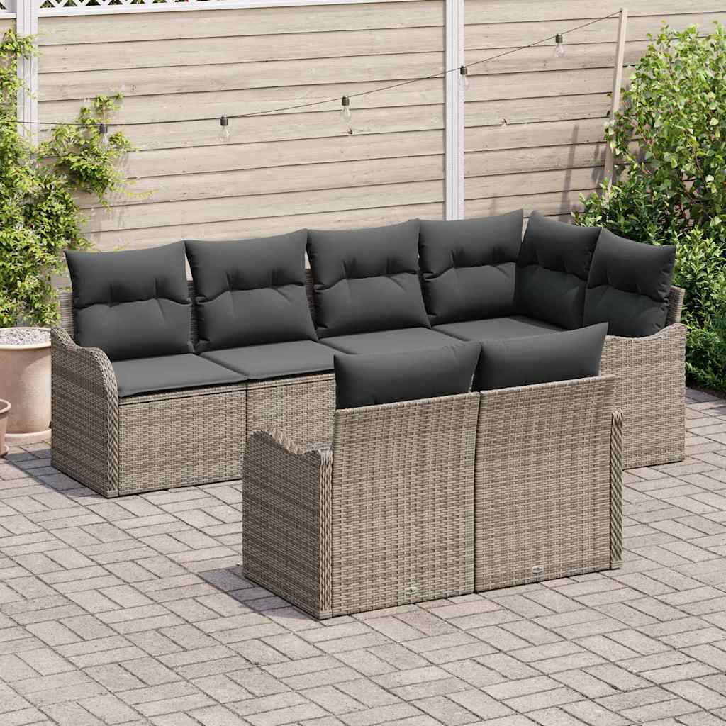 Ensemble de canapé de jardin 7 pc Gris Poly rotin