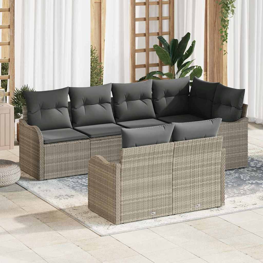 Ensemble de canapé de jardin 7 pcs Gris clair Poly rotin