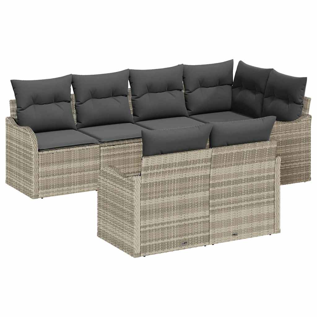 Ensemble de canapé de jardin 7 pcs Gris clair Poly rotin