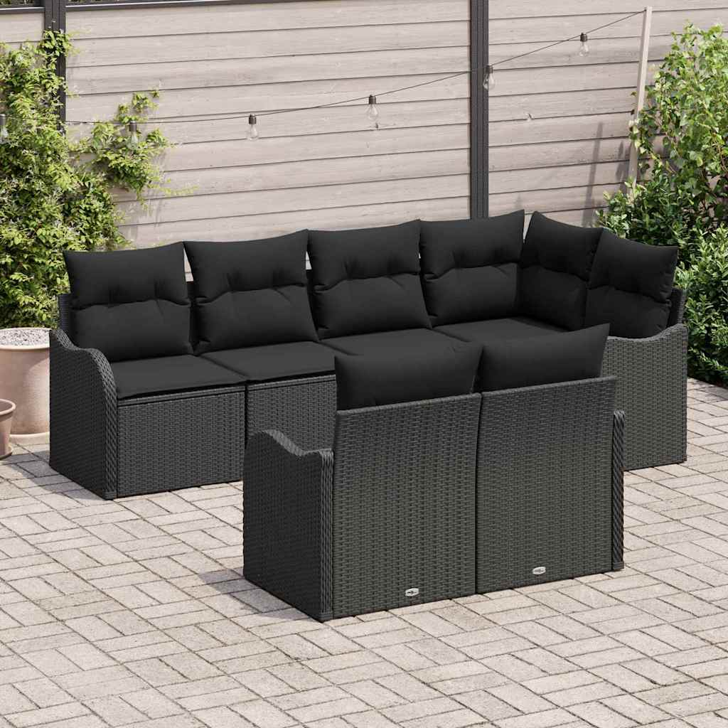 Ensemble de canapé de jardin 7 pcs Noir Poly rotin