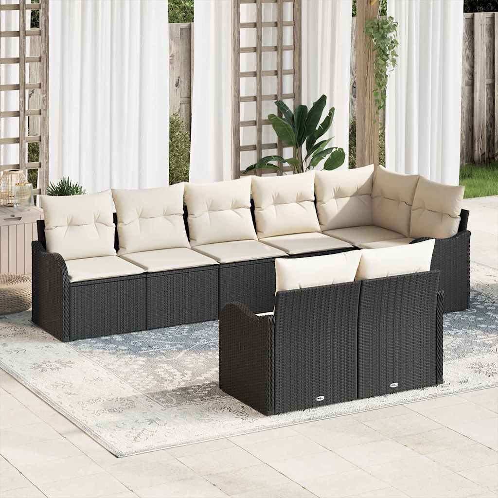 Ensemble de canapé de jardin 8 pc Noir et Blanc polyrotin