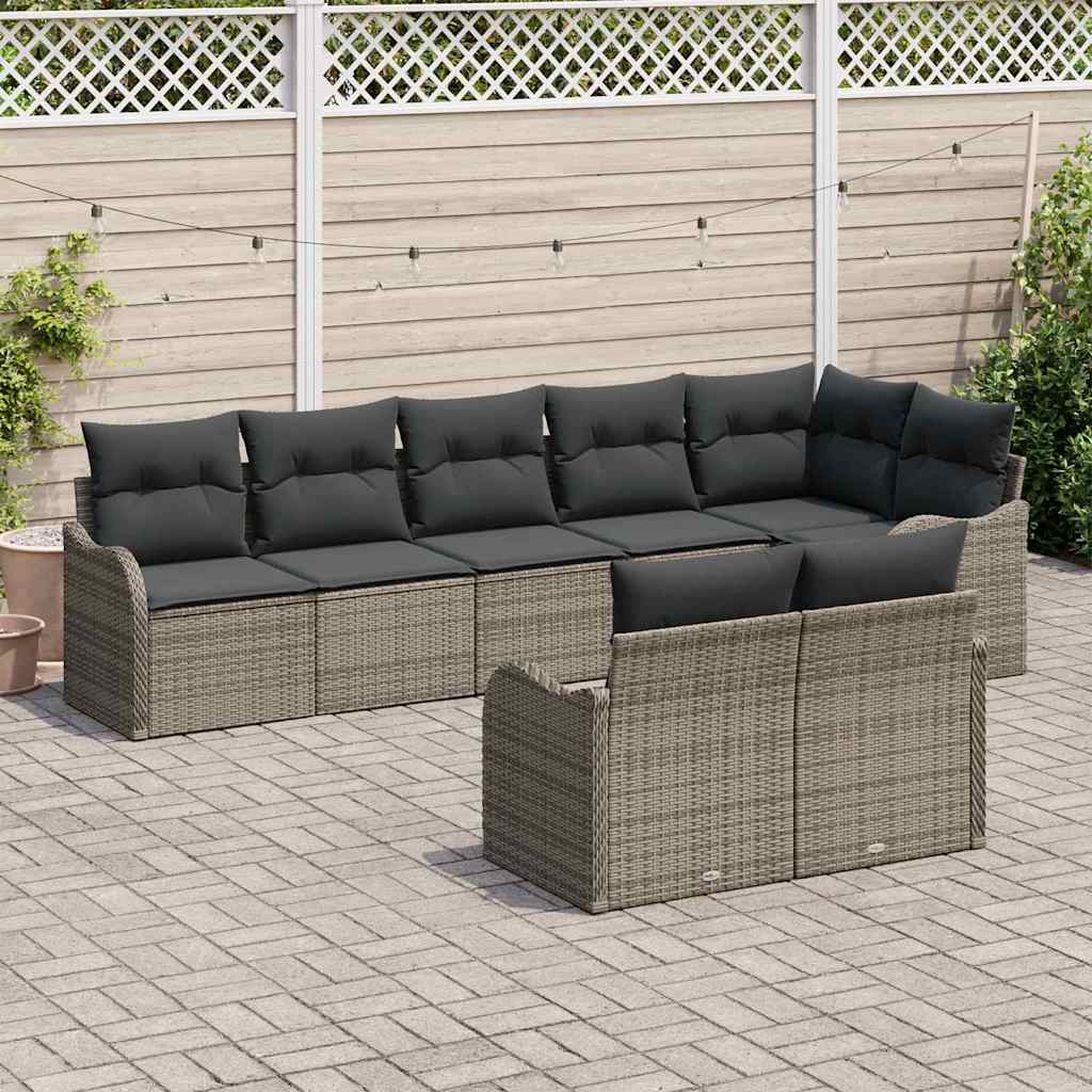 Ensemble de canapé de jardin 8 pc Gris polyrotin